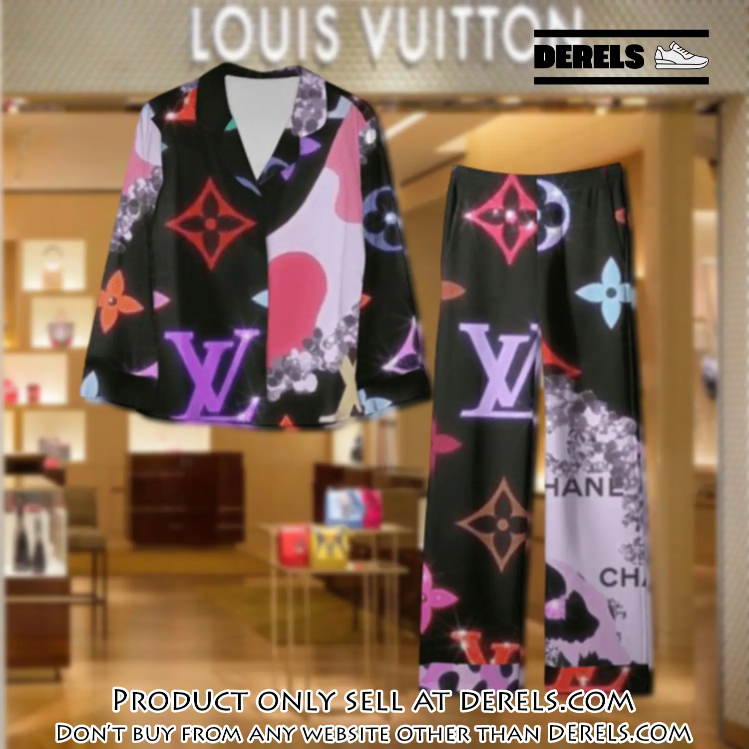 Trending luxury lv satin pajama set pjs1081 dr3422704